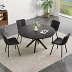 Table à manger Okak Mid-Century pour 4 à 6 personnes, table ronde avec pieds croisés en métal, table à dîner pour salon, salle à manger, cuisine
