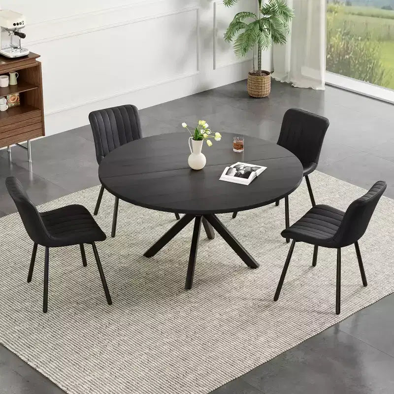 Table à manger Okak Mid-Century pour 4 à 6 personnes, table ronde avec pieds croisés en métal, table à dîner pour salon, salle à manger, cuisine