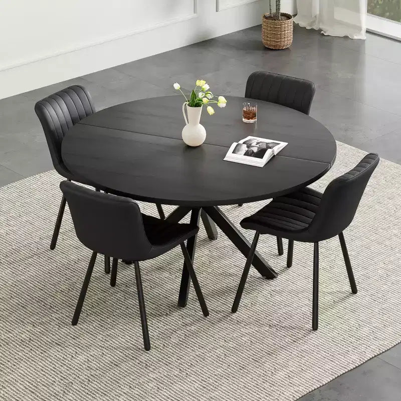 Table à manger Okak Mid-Century pour 4 à 6 personnes, table ronde avec pieds croisés en métal, table à dîner pour salon, salle à manger, cuisine