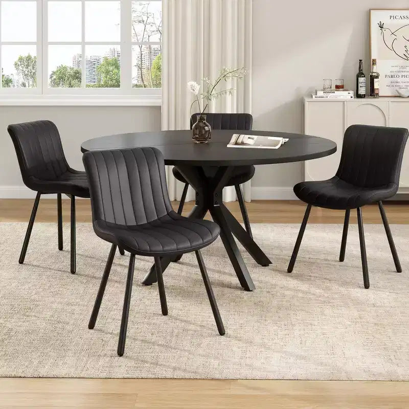 Table à manger Okak Mid-Century pour 4 à 6 personnes, table ronde avec pieds croisés en métal, table à dîner pour salon, salle à manger, cuisine