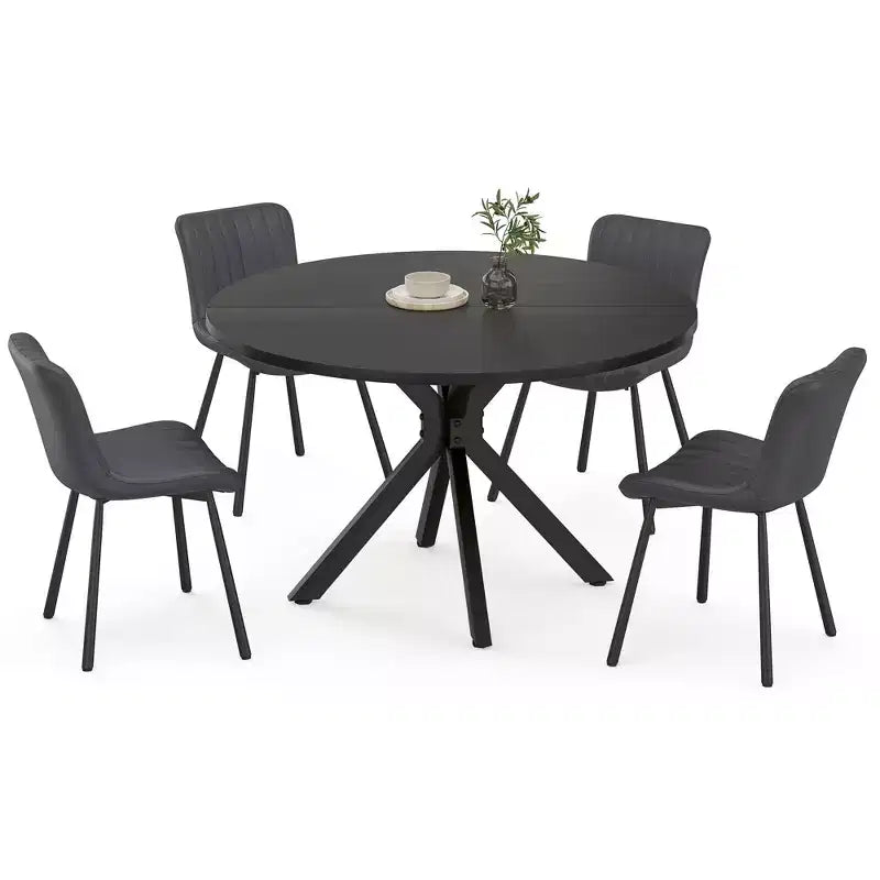 Table à manger Okak Mid-Century pour 4 à 6 personnes, table ronde avec pieds croisés en métal, table à dîner pour salon, salle à manger, cuisine