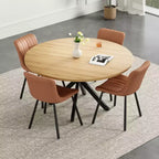 Table à manger Okak Mid-Century pour 4 à 6 personnes, table ronde avec pieds croisés en métal, table à dîner pour salon, salle à manger, cuisine