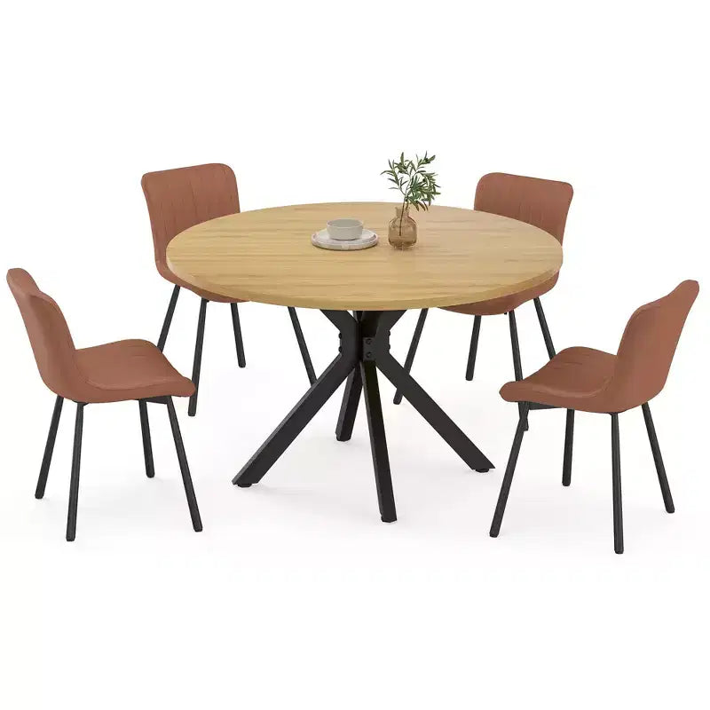 Table à manger Okak Mid-Century pour 4 à 6 personnes, table ronde avec pieds croisés en métal, table à dîner pour salon, salle à manger, cuisine