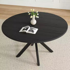 Okak Mid Century Dining Table for 4-6 Person, Round Table with Metal Cross Legs, Dinner Table for Living Room, Dining Room, Kitchen