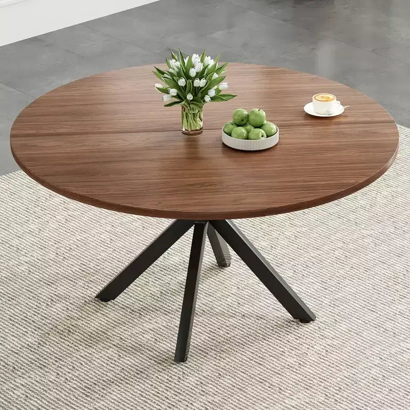 Table à manger Okak Mid-Century pour 4 à 6 personnes, table ronde avec pieds croisés en métal, table à dîner pour salon, salle à manger, cuisine