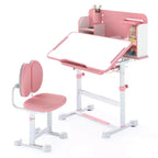 Ensemble bureau et chaise d'étude pour enfants Costway avec plateau inclinable, porte-stylo et plateau, support de lecture bleu/gris