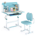 Costway Kids Study Desk & Chair Set with Tilt Desktop, Pen Holder & Tray, Reading Stand Blue/Gray