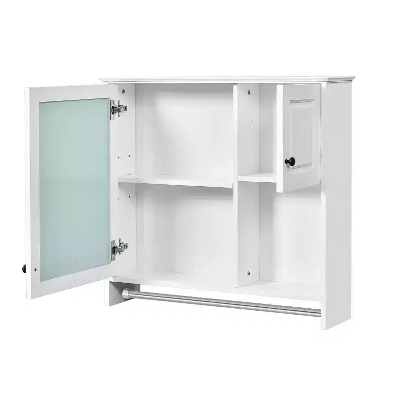 Meuble de salle de bain mural rectangulaire FAMYYT 30 po L x 27 po H en MDF avec miroir, étagères réglables, barre porte-serviettes, blanc