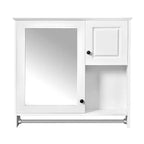 Meuble de salle de bain mural rectangulaire FAMYYT 30 po L x 27 po H en MDF avec miroir, étagères réglables, barre porte-serviettes, blanc
