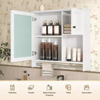 Meuble de salle de bain mural rectangulaire FAMYYT 30 po L x 27 po H en MDF avec miroir, étagères réglables, barre porte-serviettes, blanc