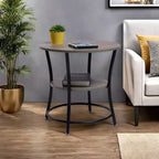 Table d'appoint ronde à 2 niveaux FurnitureR, 55 cm, table d'appoint pour canapé, salon ou chambre, cadre en métal et plateau en bois MDF, montage facile, 1 pièce, marron