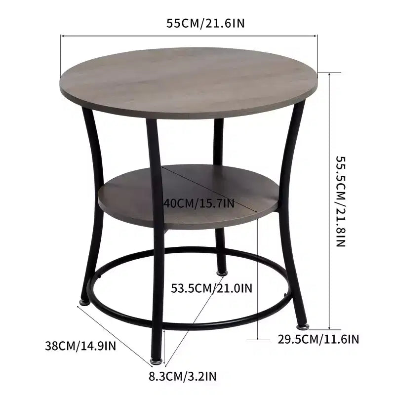 Table d'appoint ronde à 2 niveaux FurnitureR, 55 cm, table d'appoint pour canapé, salon ou chambre, cadre en métal et plateau en bois MDF, montage facile, 1 pièce, marron