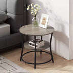Table d'appoint ronde à 2 niveaux FurnitureR, 55 cm, table d'appoint pour canapé, salon ou chambre, cadre en métal et plateau en bois MDF, montage facile, 1 pièce, marron