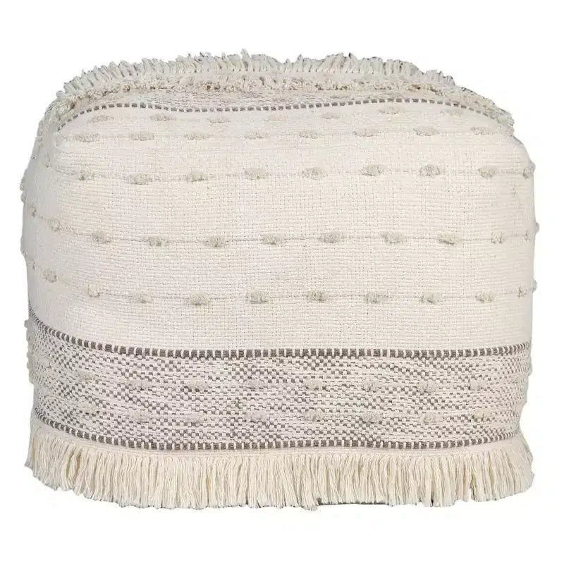 HomeRoots 18 Cream Cotton Striped Pouf Ottoman