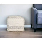 HomeRoots Pouf Ottoman rayé en coton crème 18