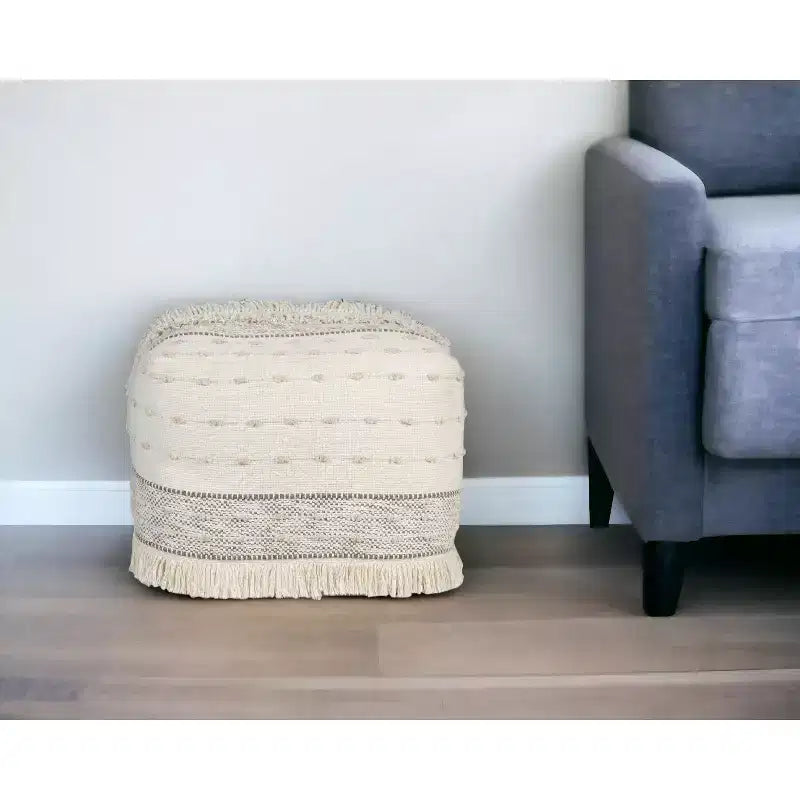 HomeRoots Pouf Ottoman rayé en coton crème 18