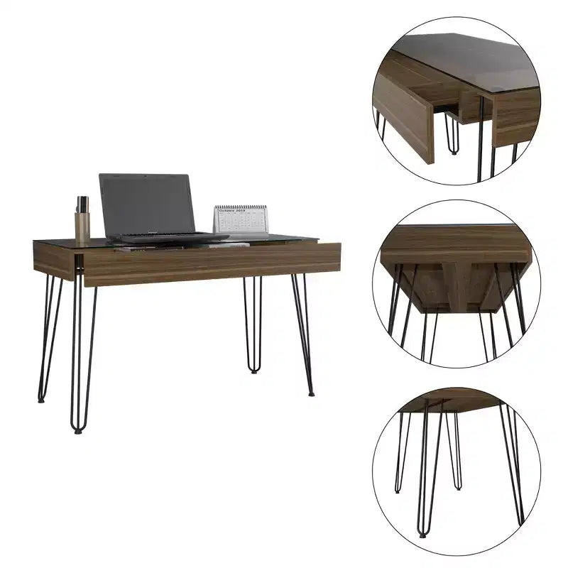 Bureau d'écriture industriel GDFStudio Esme avec pieds en épingle à cheveux