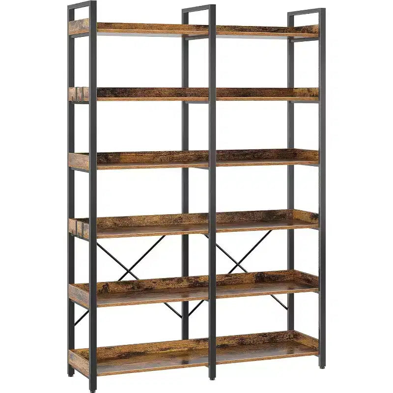 Greenstell Étagère Ouverte Bibliothèque Rustique Vintage à 6 Niveaux avec 4 Crochets, 170 cm