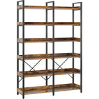 Greenstell Étagère Ouverte Bibliothèque Rustique Vintage à 6 Niveaux avec 4 Crochets, 170 cm