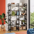 Greenstell 6-Tier Rustic Vintage Open Shelf Bookshelf with 4 Hooks, 67 Inch