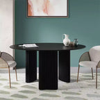 PexFix 60 Table à manger ronde moderne avec pieds de colonne rayés Table de cuisine en bois massif Patins anti-rayures pour salle à manger et bar de cuisine en noir