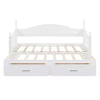 Lit de repos en bois avec lit gigogne et 2 tiroirs de rangement, lit de repos extensible de taille simple à King, cadre de canapé-lit élégant pour salon et chambre à coucher