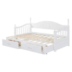 Lit de repos en bois avec lit gigogne et 2 tiroirs de rangement, lit de repos extensible de taille simple à King, cadre de canapé-lit élégant pour salon et chambre à coucher