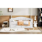 Lit de repos en bois avec lit gigogne et 2 tiroirs de rangement, lit de repos extensible de taille simple à King, cadre de canapé-lit élégant pour salon et chambre à coucher