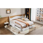 Lit de repos en bois avec lit gigogne et 2 tiroirs de rangement, lit de repos extensible de taille simple à King, cadre de canapé-lit élégant pour salon et chambre à coucher
