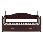 Lit de repos en bois avec lit gigogne et 2 tiroirs de rangement, lit de repos extensible de taille simple à King, cadre de canapé-lit élégant pour salon et chambre à coucher