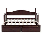 Lit de repos en bois avec lit gigogne et 2 tiroirs de rangement, lit de repos extensible de taille simple à King, cadre de canapé-lit élégant pour salon et chambre à coucher