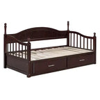 Lit de repos en bois avec lit gigogne et 2 tiroirs de rangement, lit de repos extensible de taille simple à King, cadre de canapé-lit élégant pour salon et chambre à coucher
