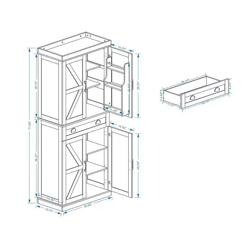 Meuble de Rangement de Cuisine Moderne GDFStudio Alanis avec Tiroir et Étagères Ajustables