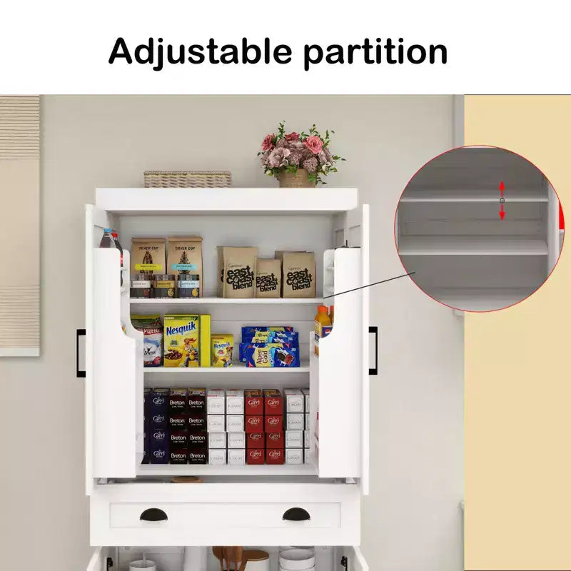 Meuble de Rangement de Cuisine Moderne GDFStudio Alanis avec Tiroir et Étagères Ajustables