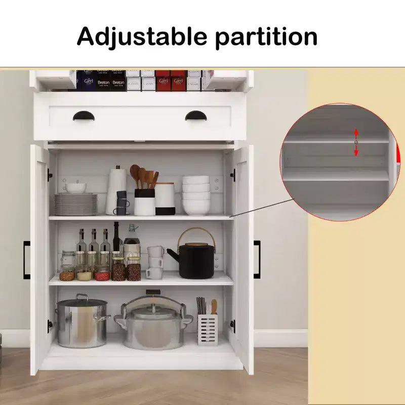 Meuble de Rangement de Cuisine Moderne GDFStudio Alanis avec Tiroir et Étagères Ajustables
