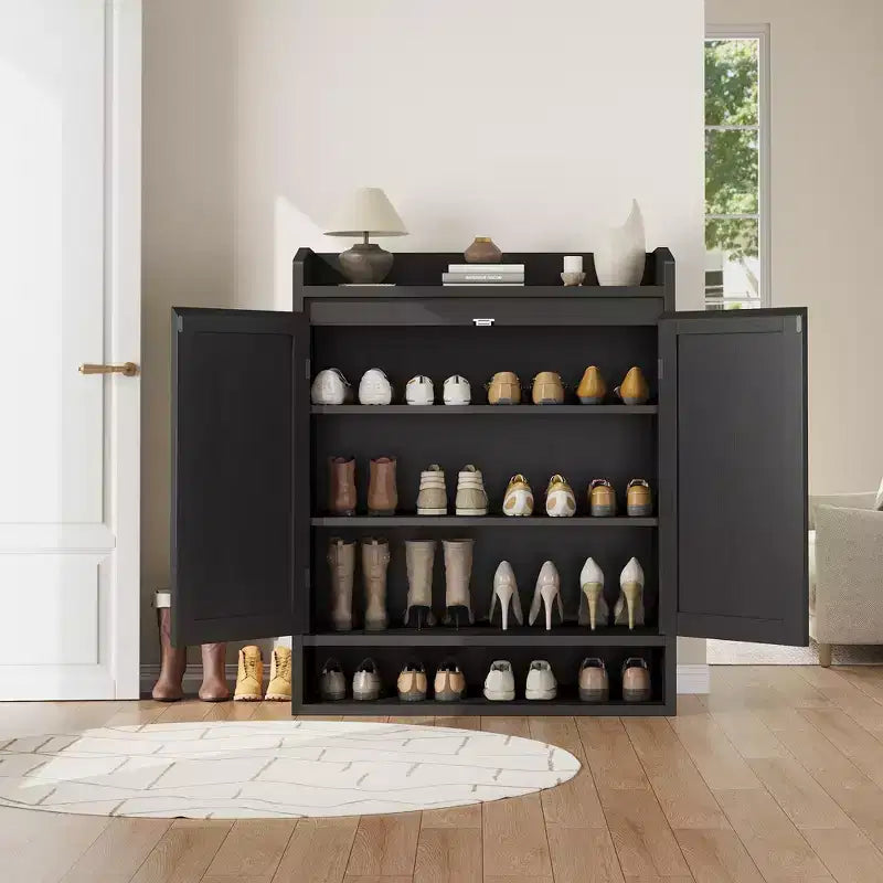 Meuble à chaussures 2 portes, 5 étagères avec étagères réglables, organisateur en bois pour entrée, couloir, salon