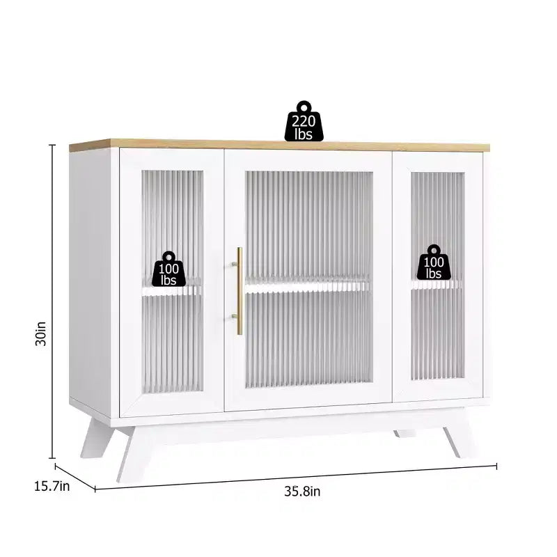 Buffet, Meuble de Rangement Buffet avec Étagères Réglables et Porte en Verre Cannelé, Bar à Café Moderne, Table pour Cuisine, Salle à Manger