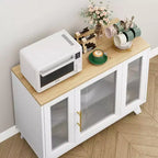 Buffet, Meuble de Rangement Buffet avec Étagères Réglables et Porte en Verre Cannelé, Bar à Café Moderne, Table pour Cuisine, Salle à Manger