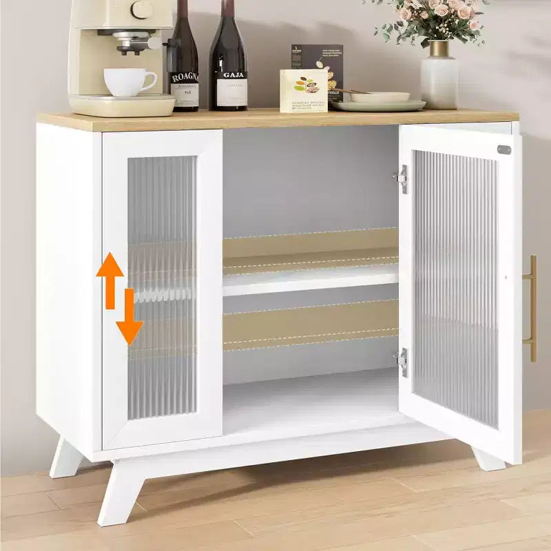 Buffet, Meuble de Rangement Buffet avec Étagères Réglables et Porte en Verre Cannelé, Bar à Café Moderne, Table pour Cuisine, Salle à Manger