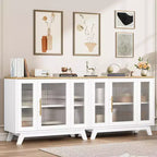 Buffet, Meuble de Rangement Buffet avec Étagères Réglables et Porte en Verre Cannelé, Bar à Café Moderne, Table pour Cuisine, Salle à Manger