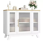 Buffet, Meuble de Rangement Buffet avec Étagères Réglables et Porte en Verre Cannelé, Bar à Café Moderne, Table pour Cuisine, Salle à Manger
