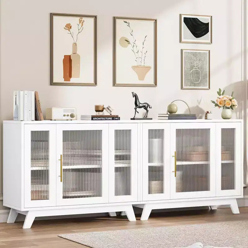 Buffet, Meuble de Rangement Buffet avec Étagères Réglables et Porte en Verre Cannelé, Bar à Café Moderne, Table pour Cuisine, Salle à Manger