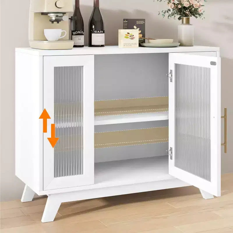 Buffet, Meuble de Rangement Buffet avec Étagères Réglables et Porte en Verre Cannelé, Bar à Café Moderne, Table pour Cuisine, Salle à Manger