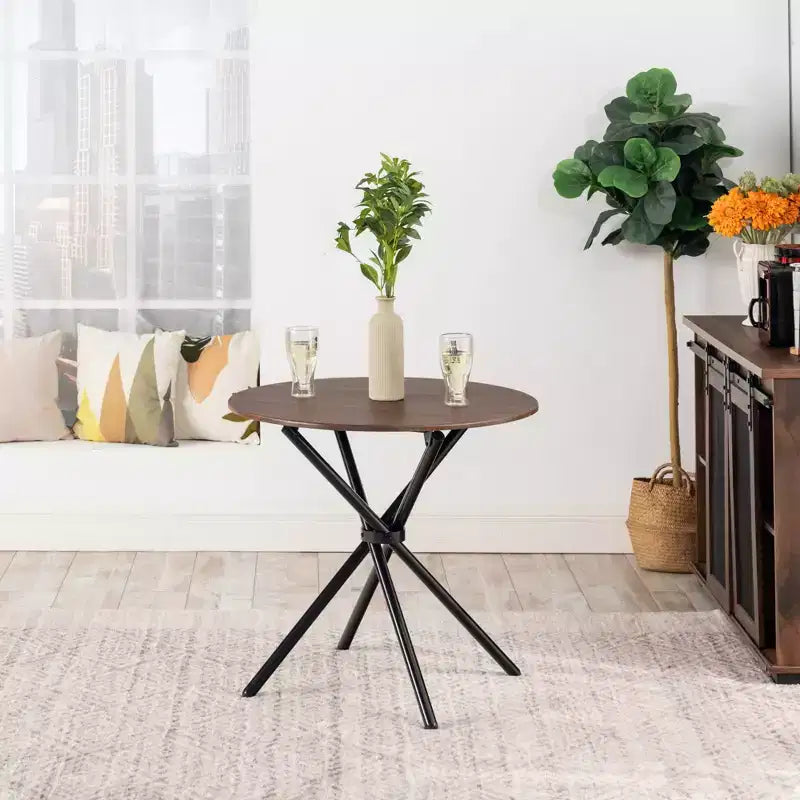 FurnitureR Table à manger ronde de 31,5 pouces pour 2 personnes, table de cuisine en bois avec base piédestal et pieds en métal pour café, restaurant et repas à domicile