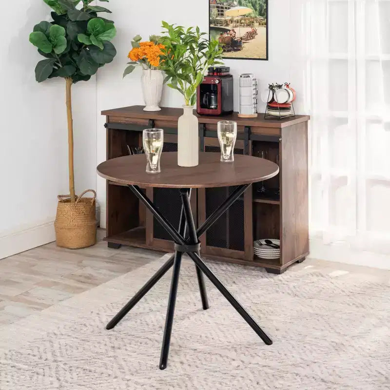 FurnitureR Table à manger ronde de 31,5 pouces pour 2 personnes, table de cuisine en bois avec base piédestal et pieds en métal pour café, restaurant et repas à domicile