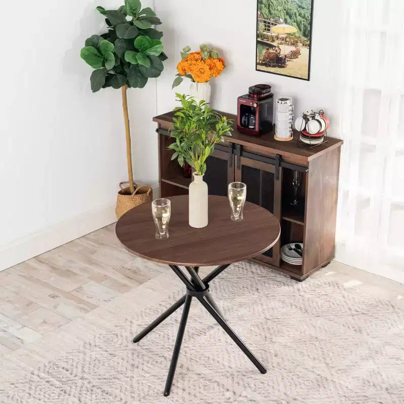 FurnitureR Table à manger ronde de 31,5 pouces pour 2 personnes, table de cuisine en bois avec base piédestal et pieds en métal pour café, restaurant et repas à domicile