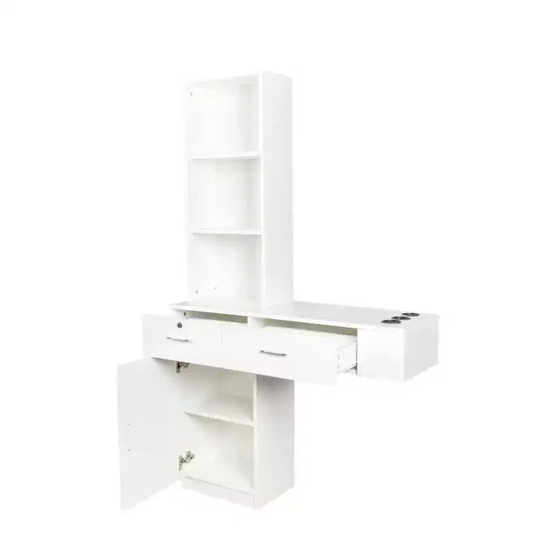 Coiffeuse blanche moderne et simple, rangement multi-niveaux, grand espace de rangement