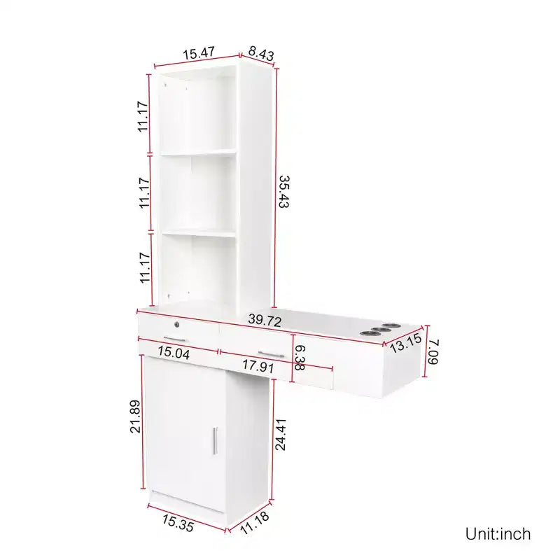 Coiffeuse blanche moderne et simple, rangement multi-niveaux, grand espace de rangement