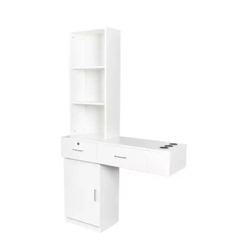 Coiffeuse blanche moderne et simple, rangement multi-niveaux, grand espace de rangement