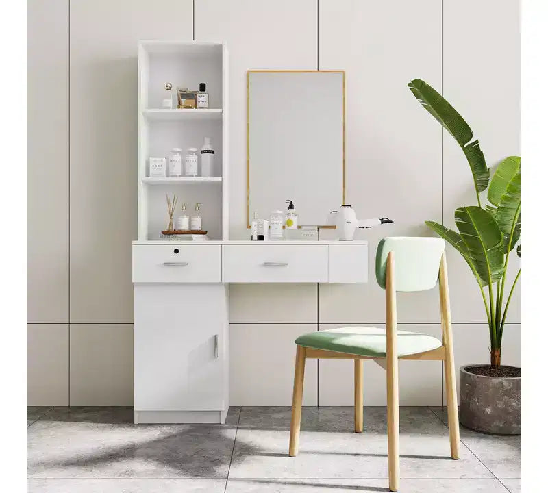 Coiffeuse blanche moderne et simple, rangement multi-niveaux, grand espace de rangement